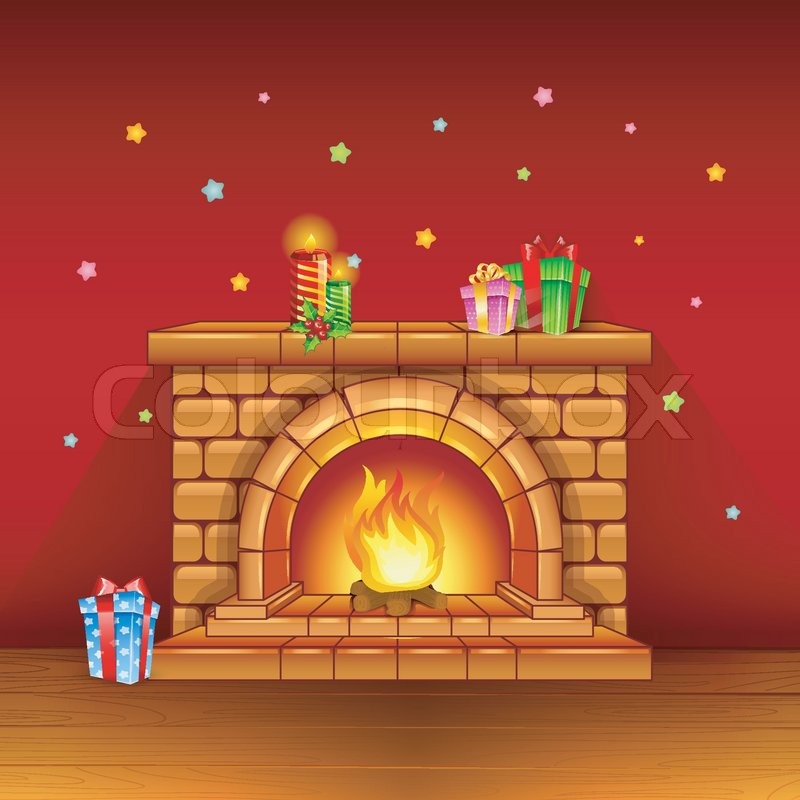 Kamin mit Kerzen und Geschenke auf | Stock-Vektor | Colourbox