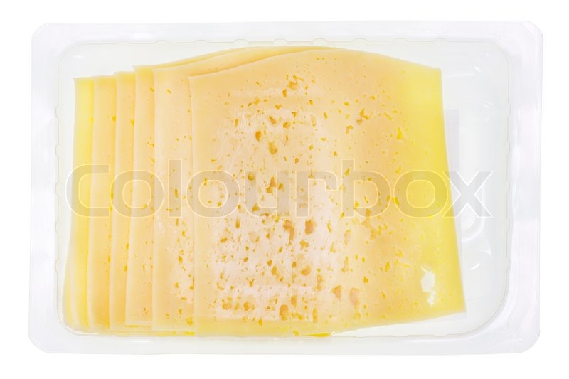 Container with sliced cheese Stock image Colourbox