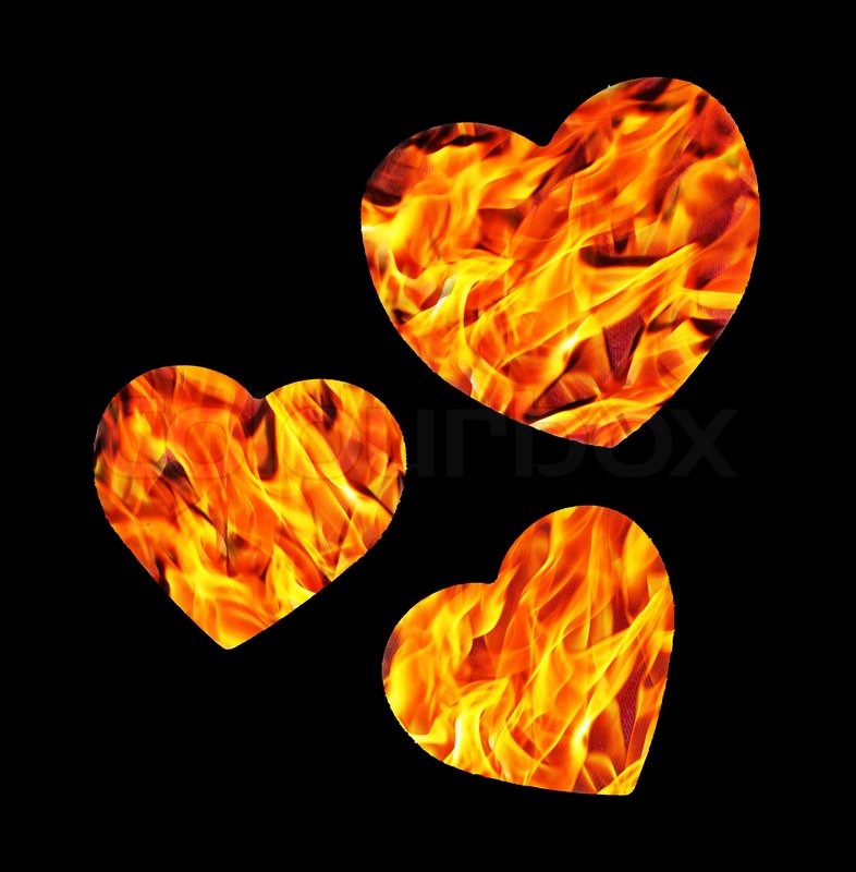 Burning hearts isolated Stock image Colourbox