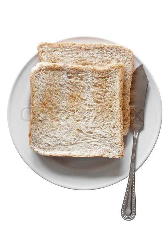 Bread on plate isolated on white Stock image Colourbox