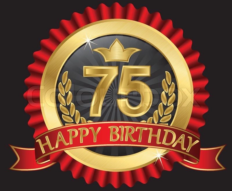 75 years happy birthday golden label | Stock vector | Colourbox