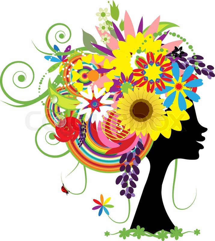 Woman head with floral hairstyle for your design  Stock 