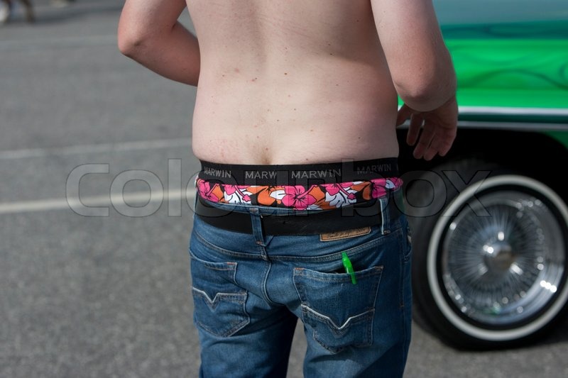low pants and visible underwear. Sweden 