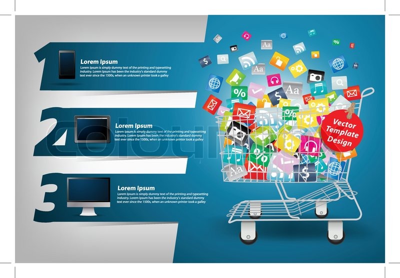 colorful application icon concept in the shopping cart with modern