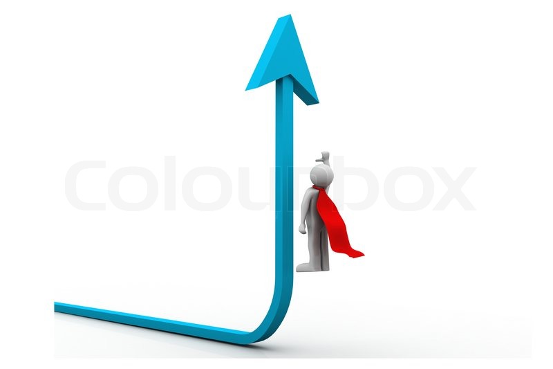 3d small people flying blue arrow pointing up stock photo colourbox