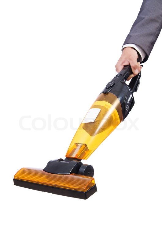 Businessman doing Staubsaugen auf weiß | Stock Bild | Colourbox