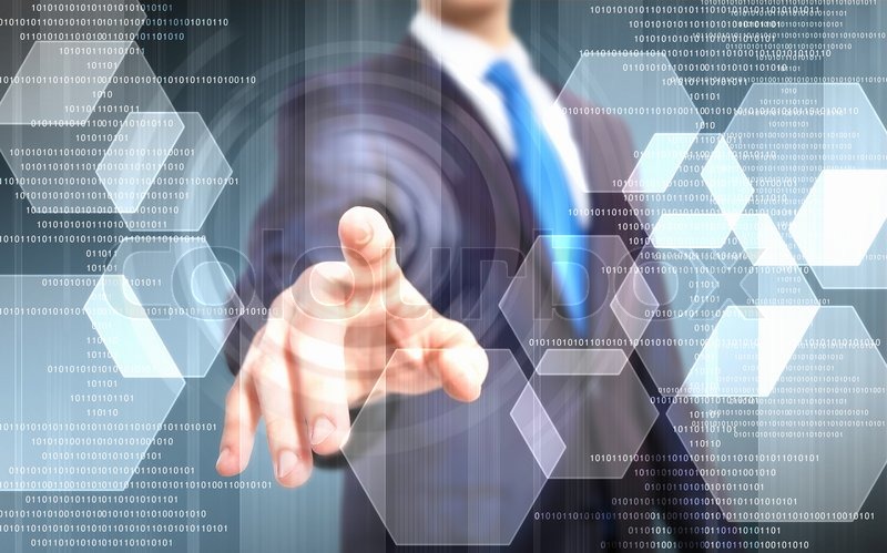 image of businessman touching screen with finger stock photo