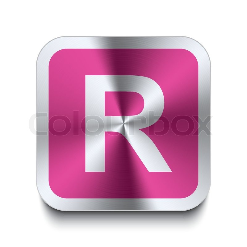 Square metal button - pink letter - r | Stock vector | Colourbox
