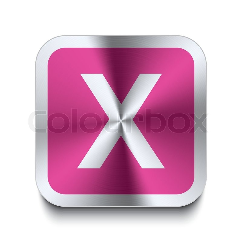 Square metal button pink letter x Stock vector Colourbox