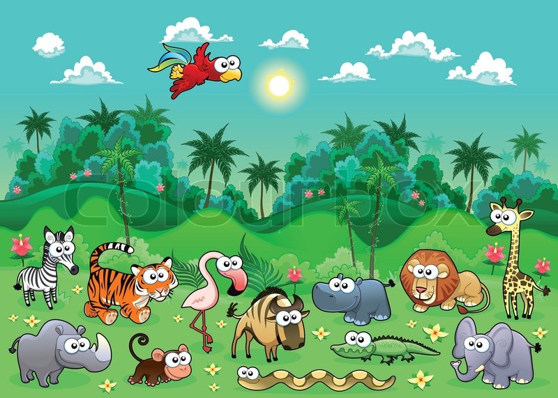 Jungle Animals. Funny cartoon and vector illustration ...