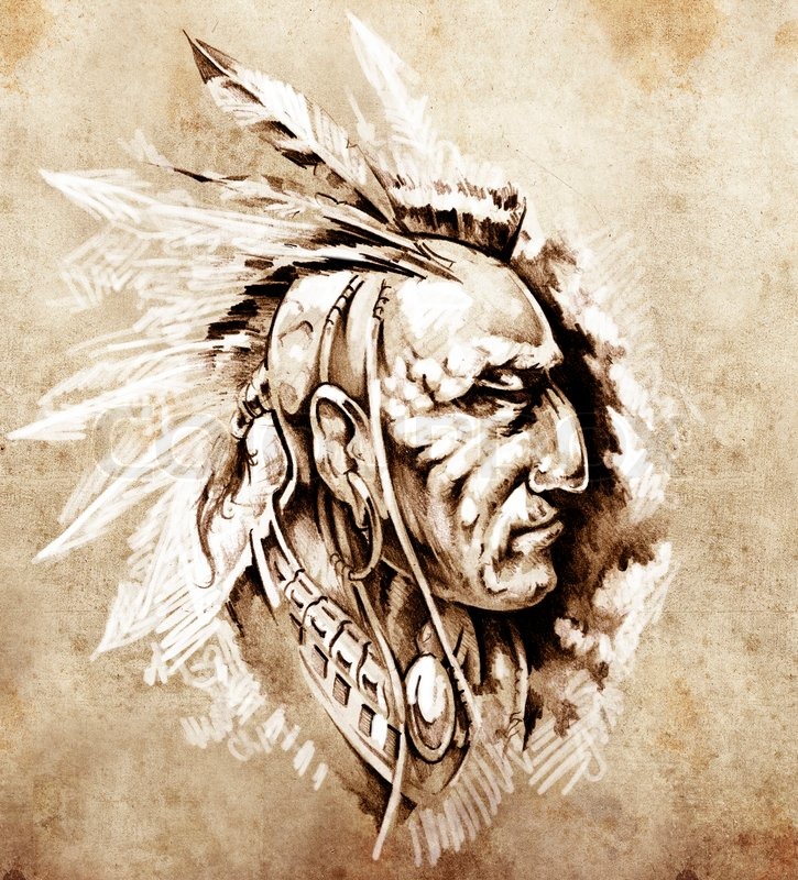 Sketch of tattoo art, American Indian Chief illustration