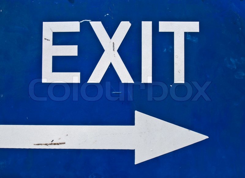 Blue exit road sign with arrow | Stock Photo | Colourbox