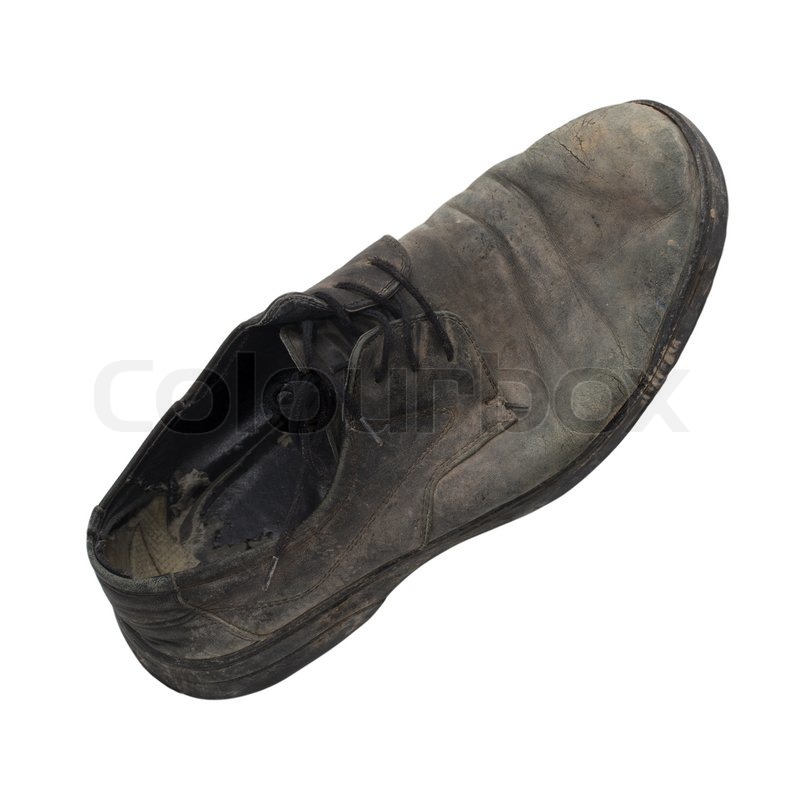 Alte schwarze Schuhe auf einem weißen ... | Stock Bild | Colourbox