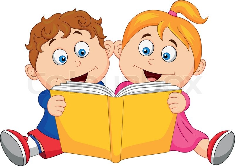 kids reading books cartoon