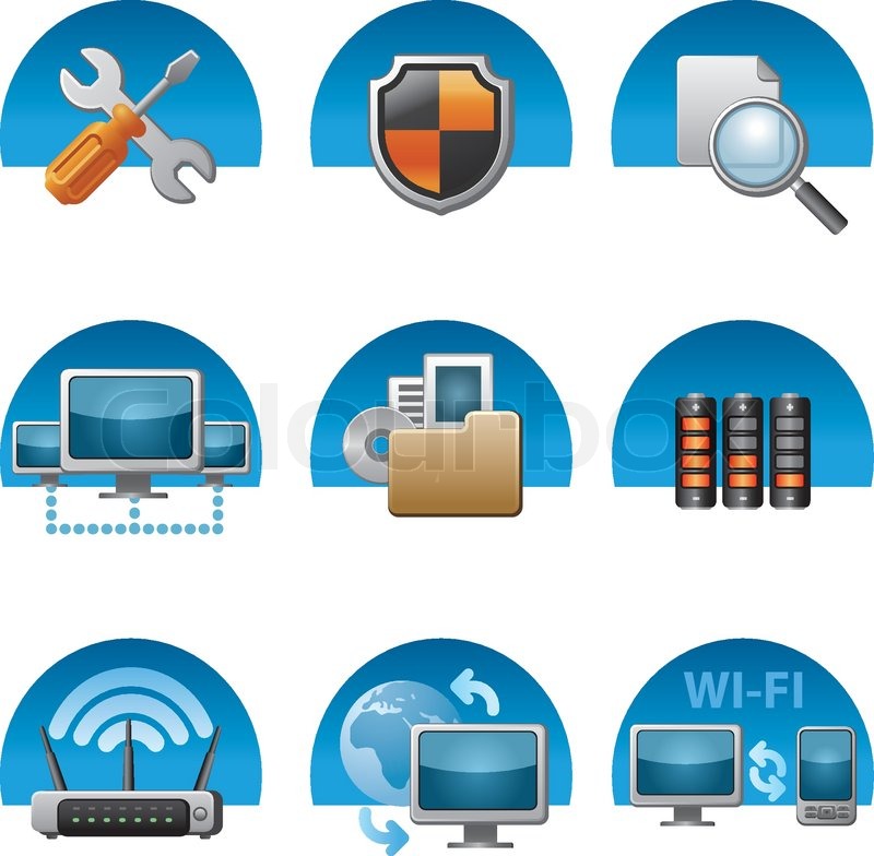 Computer Netzwerk Icon Set Stock Vektor Colourbox