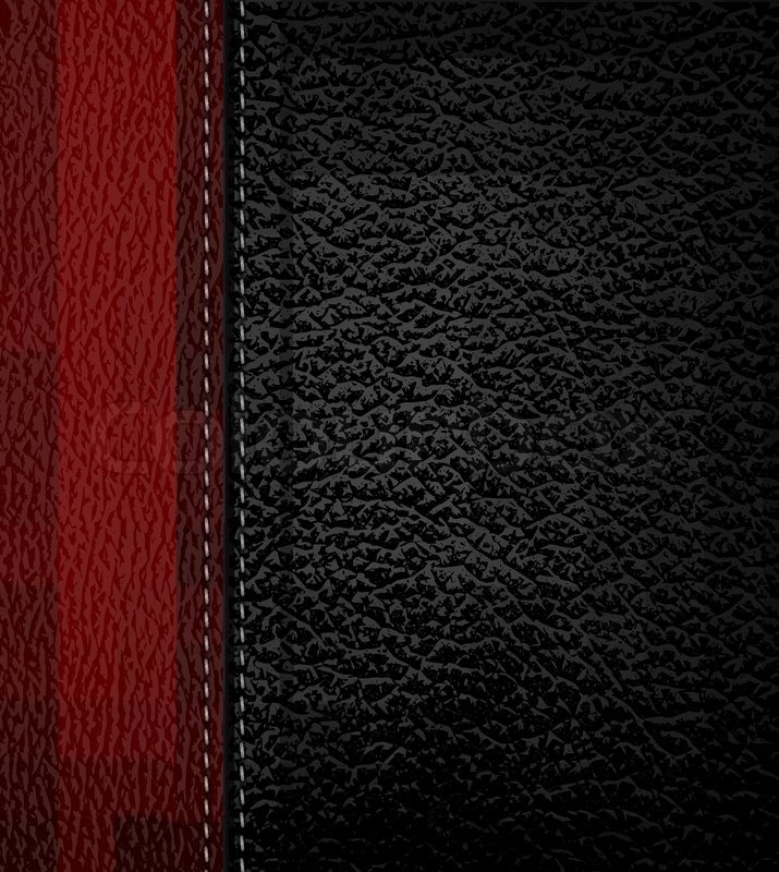 Black leather background with red leather strip. Vector illustration