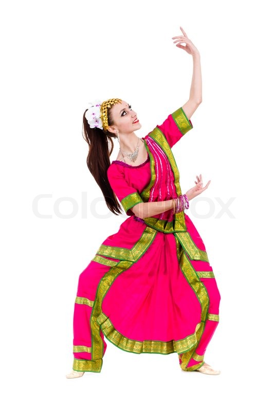 Full length portrait of indian woman dancing  Stock Photo 