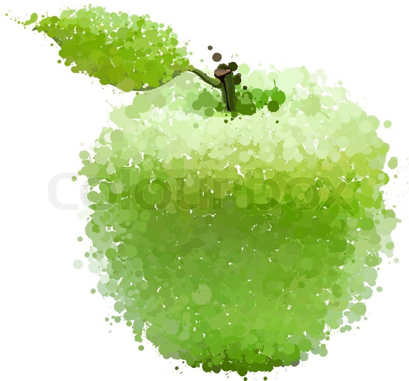 Grüner Apfel mit Blatt Blots Vektor | Stock-Vektor | Colourbox
