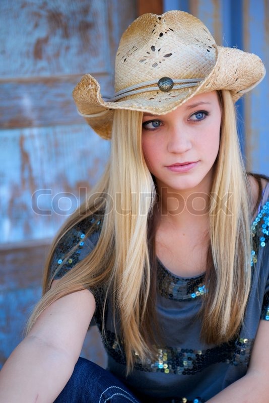 Teen Blond Model With Cowboy Hat And Stock Image Colourbox