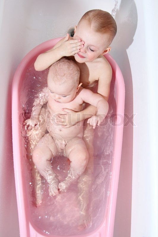 bathing baby girl