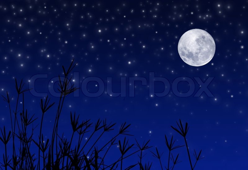 blue night sky with moon and stars