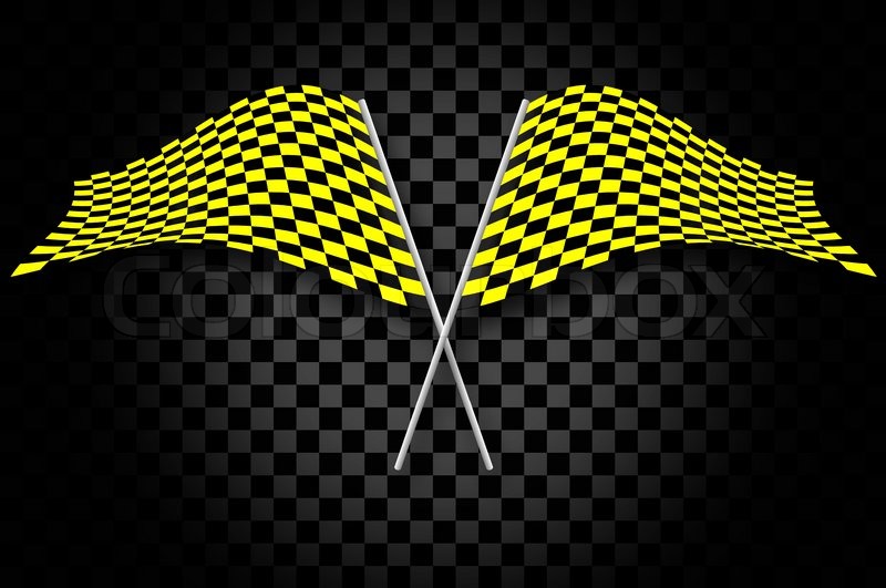 Yellow checkered flags on black checkered background | Stock Photo