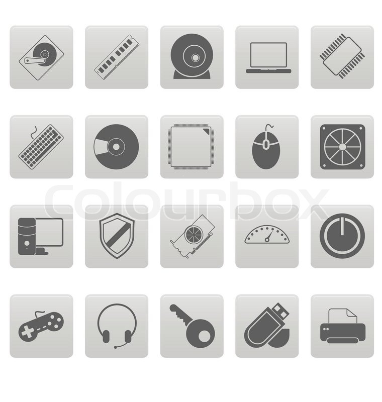 Computer icons on gray squares | Stock vector | Colourbox