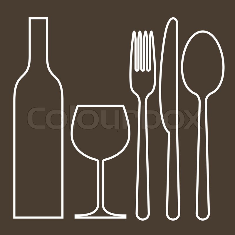 Bottle, wineglass, fork, knife and ... | Stock vector | Colourbox