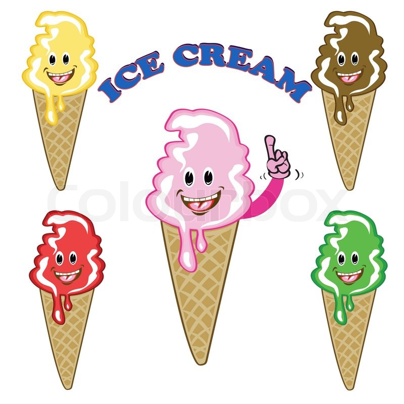 Set of happy ice cream cartoon mascots Stock vector Colourbox