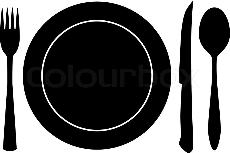 Plateful, fork and spoon silhouette vector | Stock Vector | Colourbox