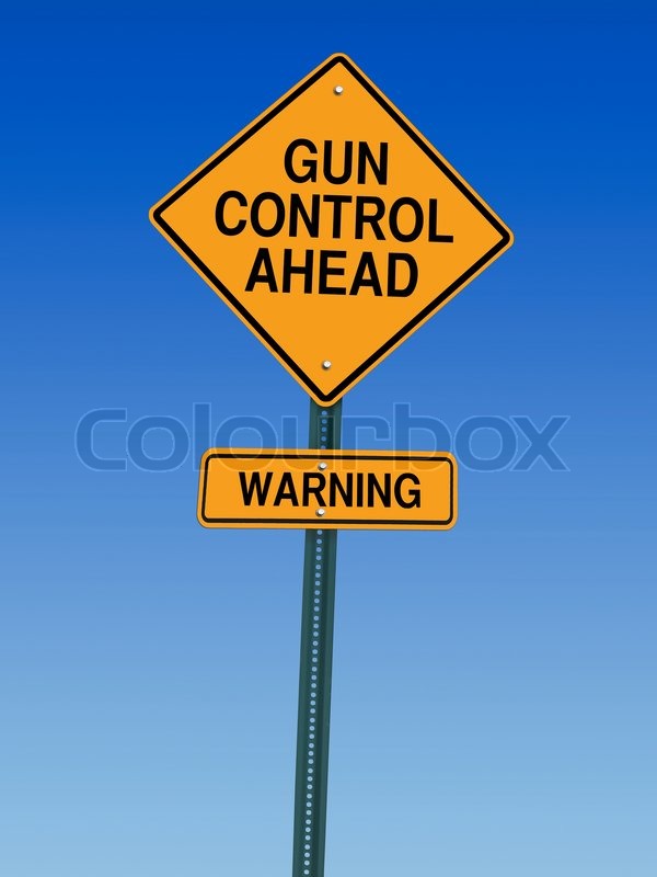 Gun control ahead warning sign | Stock image | Colourbox