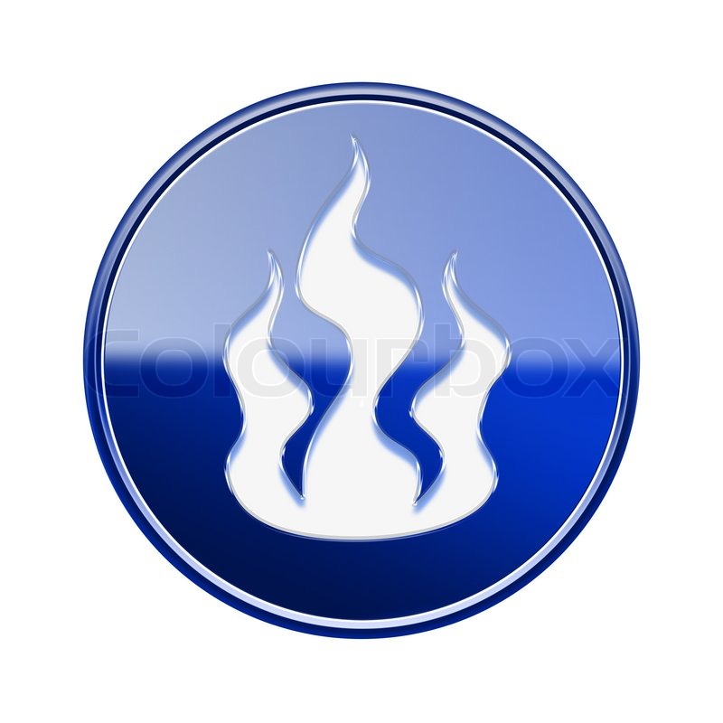 Fire icon glossy blue, isolated on | Stock image | Colourbox