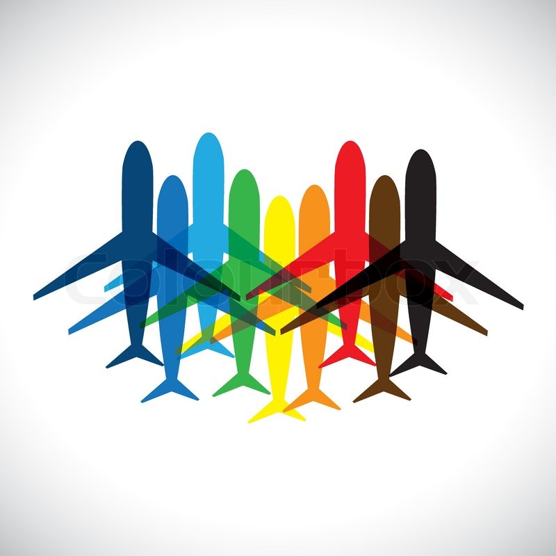 Concept Vector Graphic Abstract Colorful Airplane Iconssymbols The Illustration Represents Air Travel Sign In Blue Red Orange Yellow Black Concept Vector Graphic Abstract Colorful Airplane Iconssymbols The Illustration Represents Air Travel Sign In Blue Red Orange Yellow Black