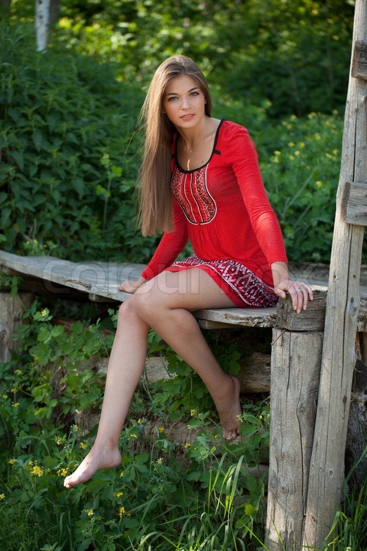 Beautiful Long Haired Girl Sitting Stock Image Colourbox