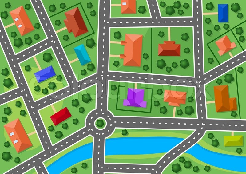 Map Of Little Town Or Suburb Village Stock Vector Colourbox