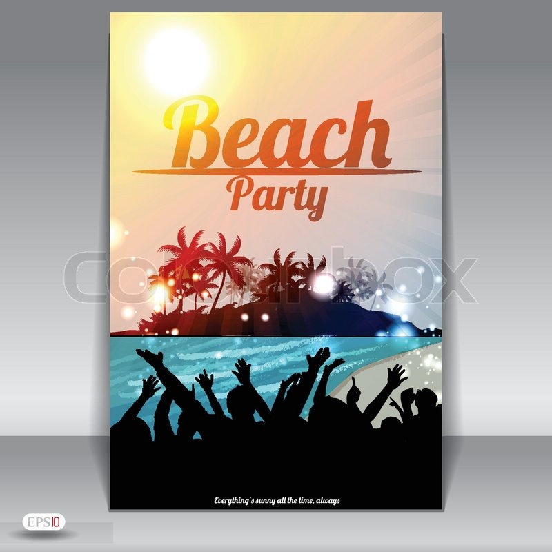 night summer beach party flyer with dancing young people stock