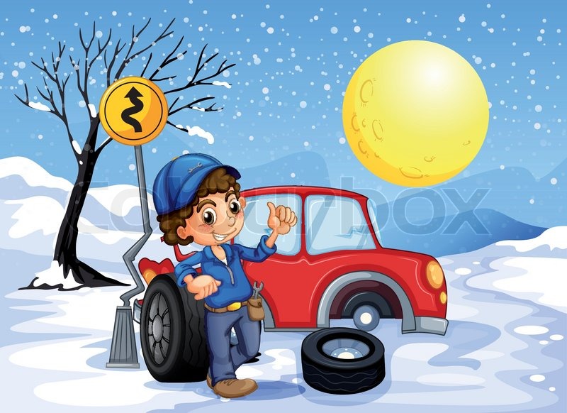 Illustration of a boy repairing a car Stock vector Colourbox