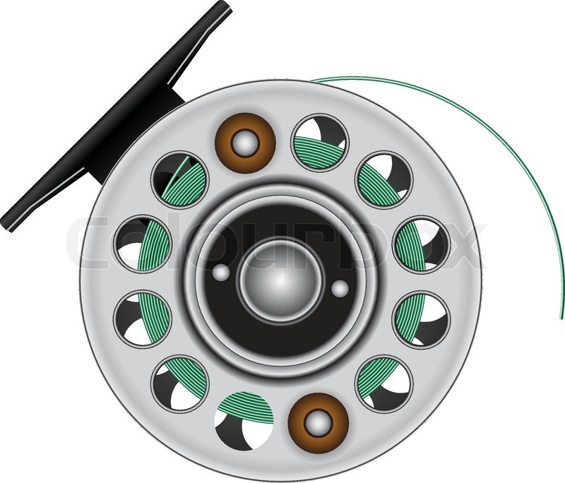 Fly Reel With Fishing Line Vector Stock Vector Colourbox