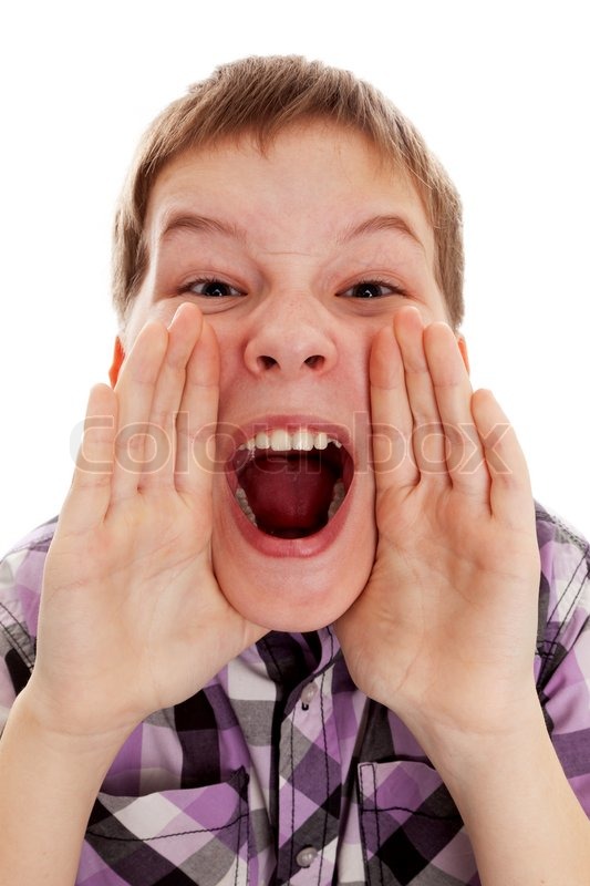 closeup of a boy screaming out loud stock photo colourbox