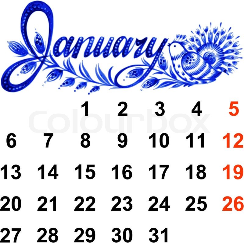 Calendar, January 2014, hand drawn, in | Stock vector | Colourbox
