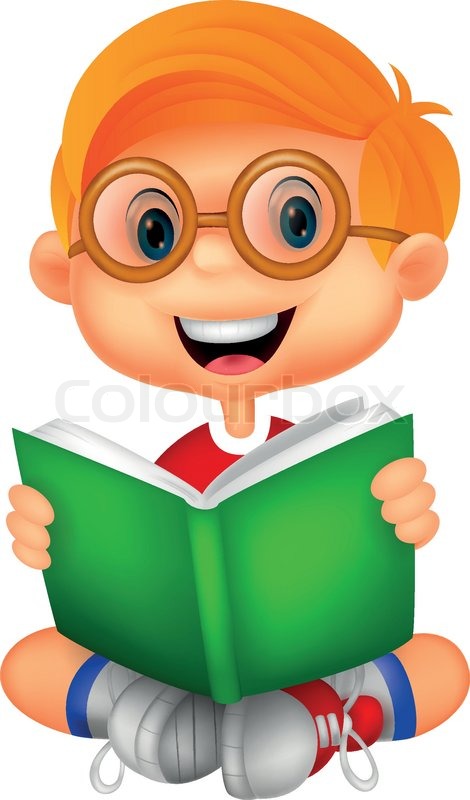 Young Boy Cartoon Reading Book Stock Vector Colourbox