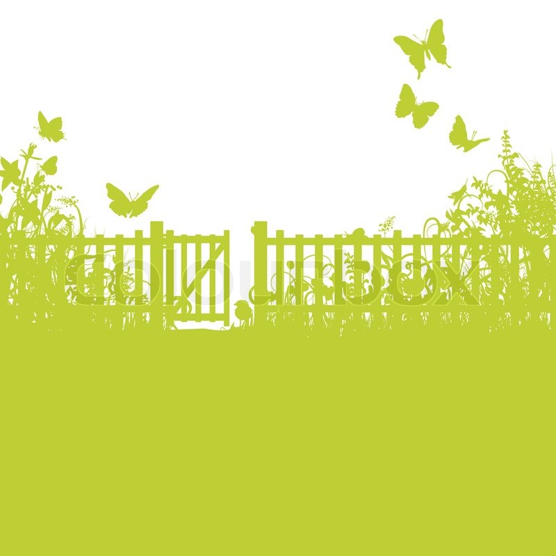 Gartenzaun, Gartentor und Rasen | Stock-Vektor | Colourbox