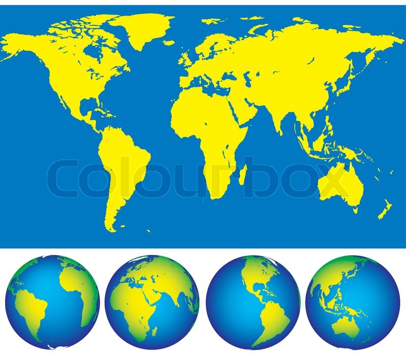 World map and globes for various Stock vector Colourbox