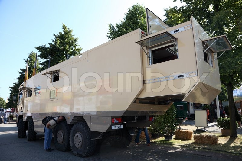 DUSSELDORF - SEPTEMBER 4: Huge Unicat offroad RV at the Caravan ... DUSSELDORF - SEPTEMBER 4: Huge Unicat offroad RV at the Caravan ...