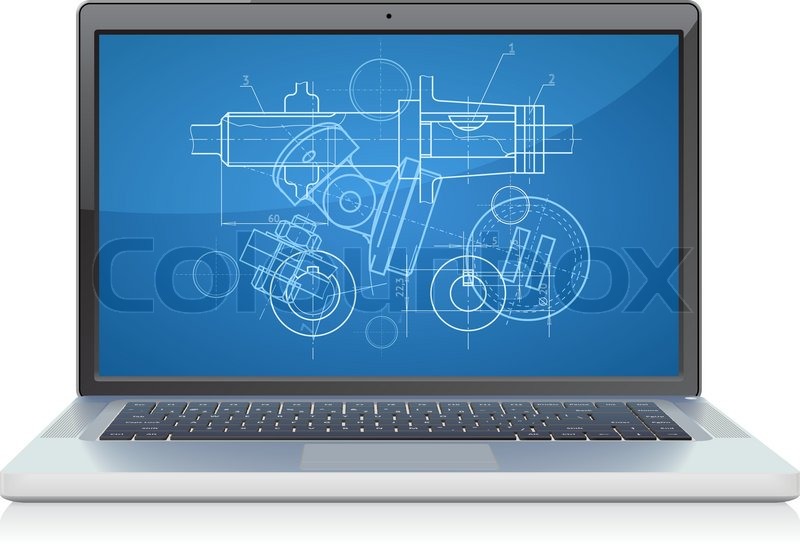 Laptop with engineering blueprint. Stock vector Colourbox