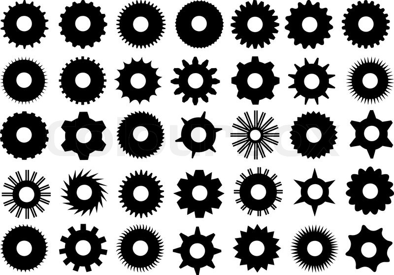 Different Gear Shapes Isolated Stock Vector Colourbox