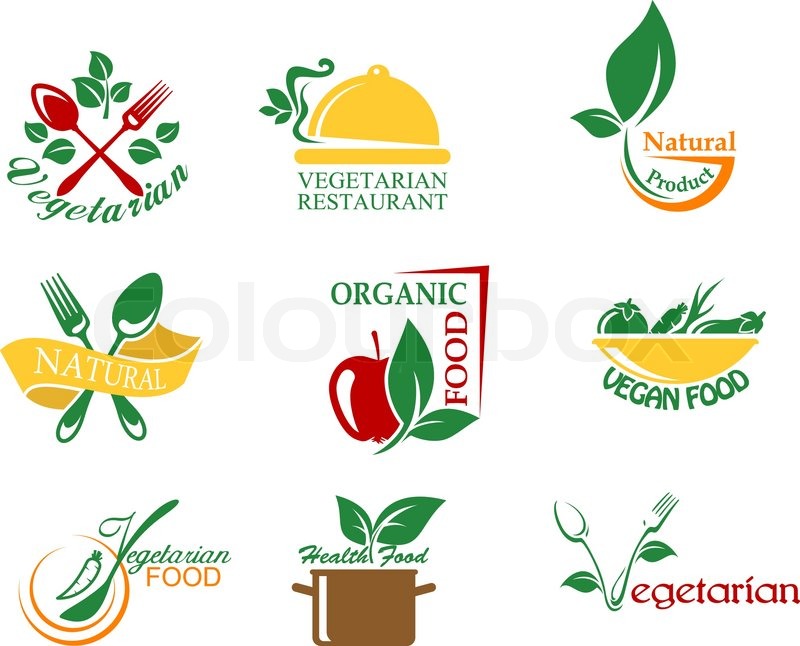 Vegetarian food symbols with fruits ... | Stock vector | Colourbox