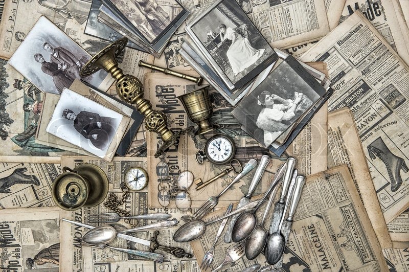 Antique goods prepared for second hand Stock image Colourbox
