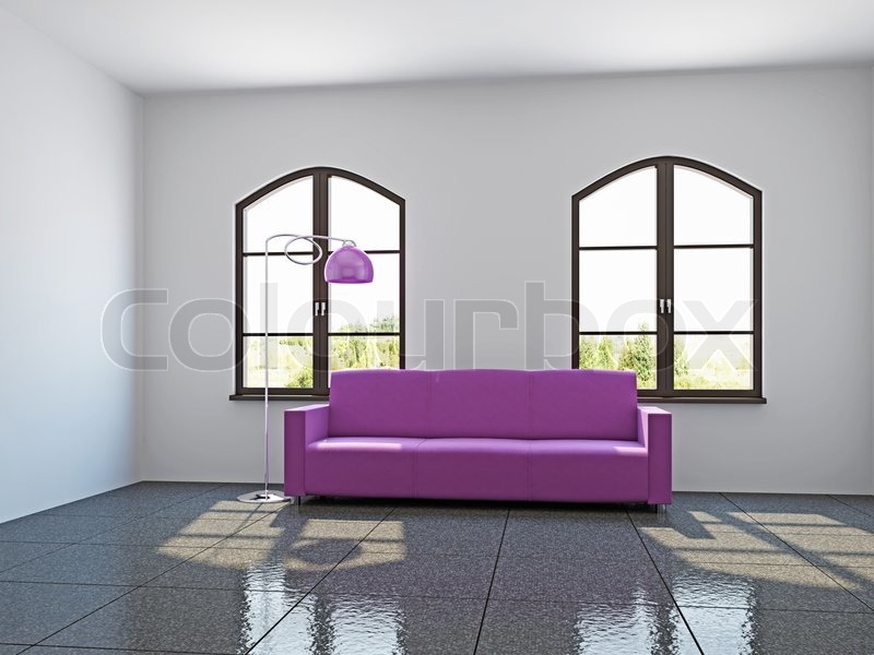 Wohnzimmer mit rosa Sofa | Stock Bild | Colourbox