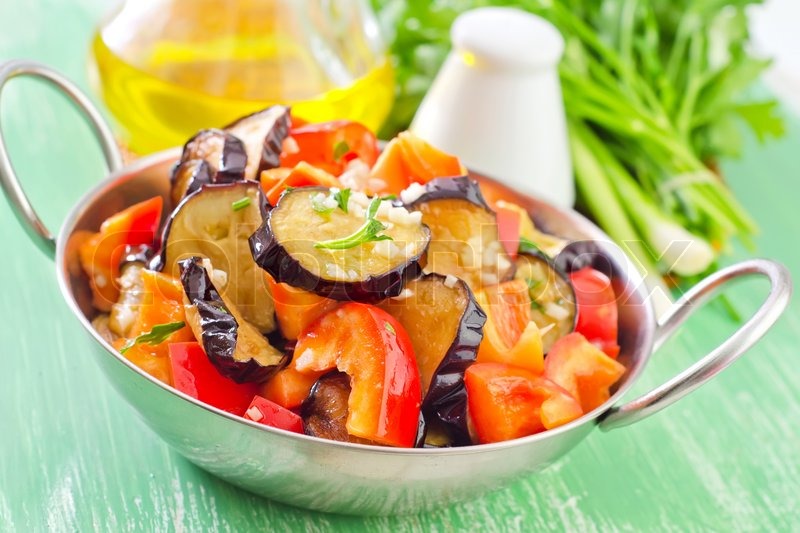 Fried eggplant and pepper | Stock image | Colourbox